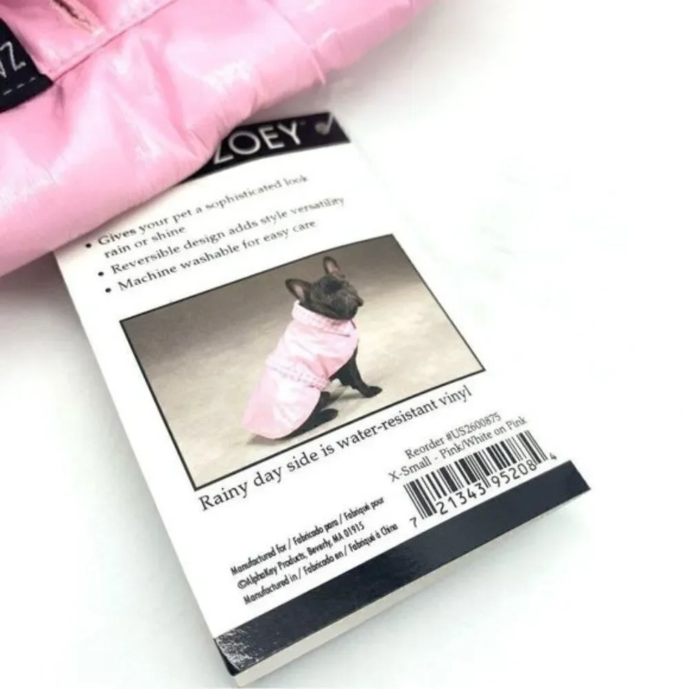 Zack & Zoey Pink Houndstooth Dog Reversible Rain Jacket Coat XS